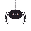 Spider hanging on web. Black insect icon. Cute cartoon kawaii funny baby character. Happy Halloween. Card Sticker greeting card print. Childish style. Flat design. White background. Isolated Vector