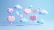 An illustration of 3d renders of speech bubbles, clouds, hearts, round and oval blank message boxes. Dialogue and talk frames in a 3D illustration.