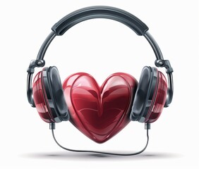 3D vector heart with headphones icon in the style of white background