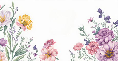 Wall Mural - Watercolor floral background. Hand painted illustration with flowers and leaves.