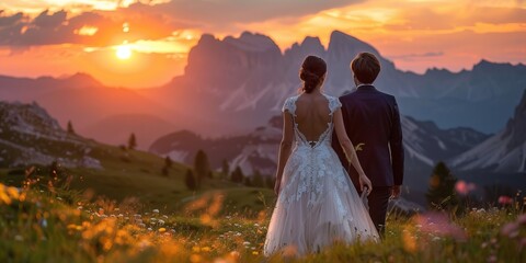 Wall Mural - sunset in the dolomites mountains