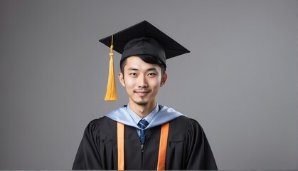 Wall Mural - asian japanese graduate student guy portrait wearing graduation hat and gown from Generative AI