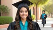 © Arceli - hispanic mexican graduate student girl portrait wearing graduation hat and gown from Generative AI