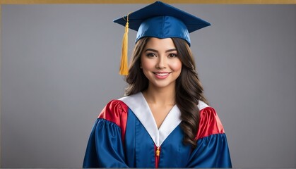 Wall Mural - hispanic mexican graduate student girl portrait wearing graduation hat and gown from Generative AI