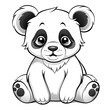 Coloring page for children, panda, simple black outline, no flowers. Funny baby character wild animal panda bear