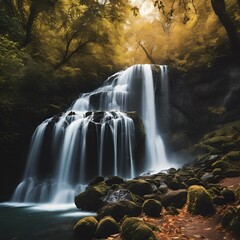 Poster - the waterfall has a long exposure of the water falling over rocks