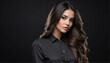 beautiful hispanic female fashion model with flowing long hair close-up portrait posing on plain black background from Generative AI