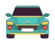 Car model front view 2D linear cartoon object. Comfortable auto with dark windshield isolated line vector element white background. Driving automobile along road color flat spot illustration