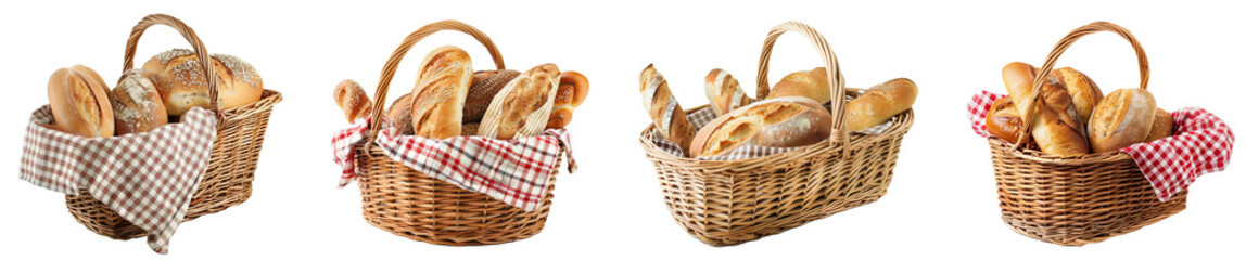 Wall Mural - Basket of Delicious Bread Transparent Background