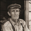 Historische Nostalgische alte Fotografie eines Mannes mit Hut im Retro sephia Ton Farbe, ai generativ