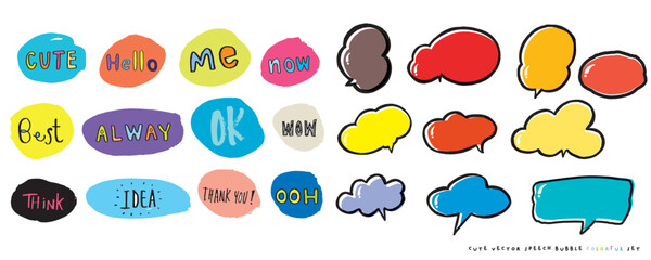 Wall Mural - Cute vector speech bubble colorful set,Hand drawn set of speech bubbles with handwritten for book ,card, business, poster design. Vector illustration design for fashion fabrics, textile graphics
