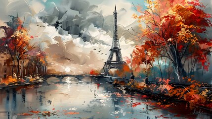 abstract watercolor painting paris eiffel tower on canvas illustration.generative ai