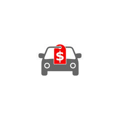 Canvas Print - Brand new car with dollar price tag icon isolated on white background