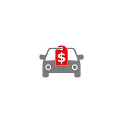 Sticker - Brand new car with dollar price tag icon isolated on white background