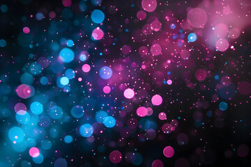 Wall Mural - Vibrant neon abstract galaxy with pink and blue glowing stars. Mesmerizing artwork on black background.