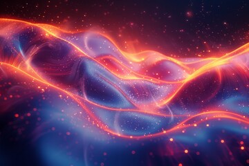 Wall Mural - Vibrant abstract representation of cosmic energy flow with glowing particles and waves