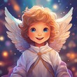 portrait d'un petit ange blond et frisé en dessin ia