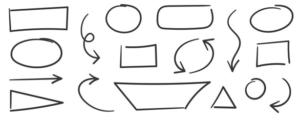 Wall Mural - hand drawn oval shape for marker text. arrow, circle, oval, square, rectangle, triangle outline shap