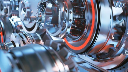 Canvas Print - Detailed view of a flywheel energy storage system in motion, highlighting its mechanism within a clean energy facility. 