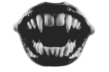 halloween vampire dracula mouth with sharp teeth. trendy grunge collage element