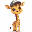 Cute baby giraffe with baseball cap sticker design
