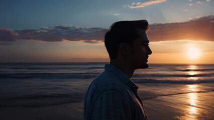 Wall Mural - Silhouette of a man on the background of the sunset