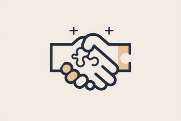 Sleek line art logo, a handshake formed by interlocking puzzle pieces, symbolizing collaboration.
