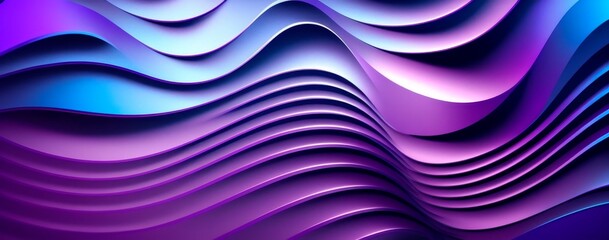 Wall Mural - abstract wavy background, purple and blue gradient, 3d , horizontal banner
