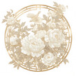 Japanese Peony Flower Mural - Ethereal Traditional Asian Art with Gold Frame - Ideal for Zen-Inspired Spaces and Exquisite Print Projects