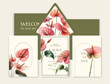 Luxury wedding invitation card background with watercolor Anthurium flowers and botanical leaves.