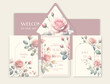 Luxury wedding invitation card background with watercolor rose flowers and botanical leaves.