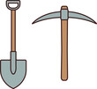 Shovel and pickaxe icon in line and fill style.