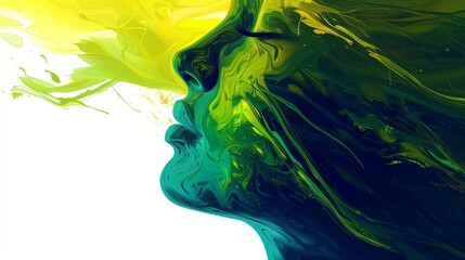 Wall Mural - A woman's face is painted in green and blue colors