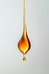 Wall Mural - Flowing sophisticated drop of golden liquid on a white isolated background.