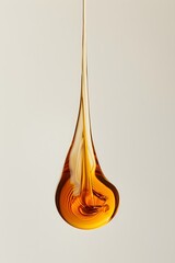 Wall Mural - Flowing subtle drop of golden thick liquid on a white isolated background.