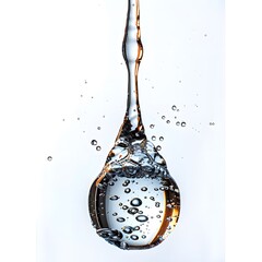 Wall Mural - Flowing thin shining drop of liquid on a white isolated background.