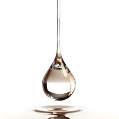 Wall Mural - Flowing thin shining drop of liquid on a white isolated background.