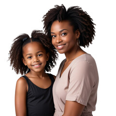 african mother and girl posing in studio on isolated transparent background png. generated with ai