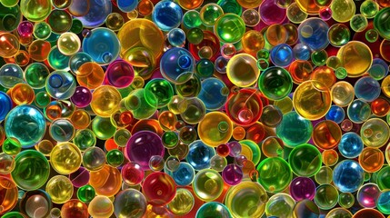 Poster - A detailed view of numerous vibrant glass bubbles in varying sizes and colors
