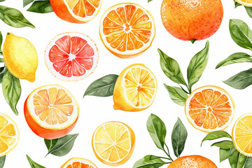 Watercolor fresh natural fruits healthy food seamless pattern vector illustration