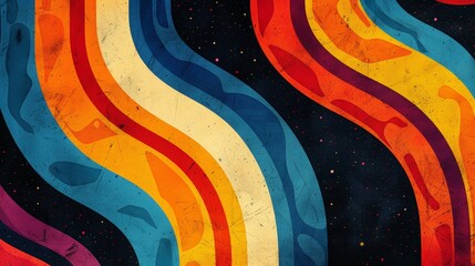 Aufkleber - Vibrant and dynamic wavy lines in various colors set against a black backdrop, creating a visually striking and energetic composition
