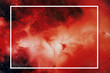 A white frame on the background of a majestic Red nebula. It envelops the Cosmos with a starry glow of interstellar dust and gas