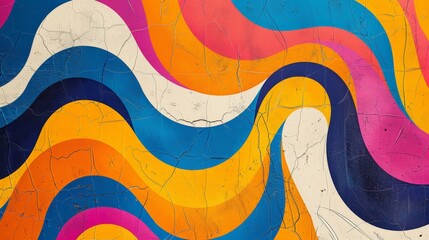 Poster - A vibrant painting featuring wavy lines of various colors creating a dynamic and energetic composition