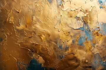 Poster - An abstract painting featuring bold strokes and swirls of gold and blue paint, creating a dynamic and eye-catching composition