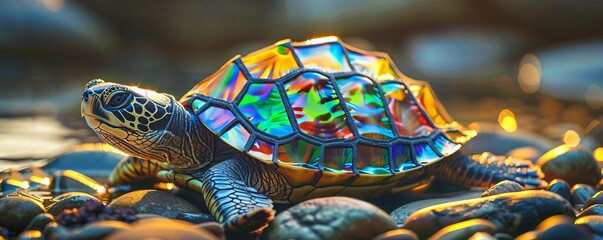 Wall Mural - stained glass turtle.