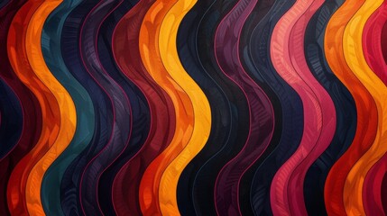 Wall Mural - A vibrant abstract painting featuring dynamic wavy lines in a variety of bright colors