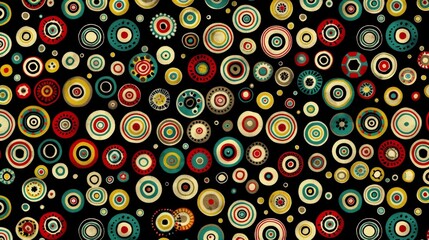 Sticker - Various colorful circles of different sizes arranged on a stark black background