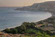 View of Pissouri Bay at early sunset towards the east as seen from its eastern hilltop, Pissouri Village, Limassol, Cyprus  