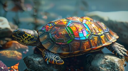 Wall Mural - stained glass turtle.