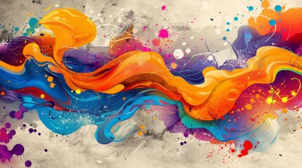 Poster - An abstract painting featuring bold splashes of vibrant colors in a dynamic composition